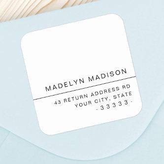 Modern minimalist white return address square sticker