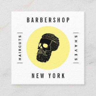 Modern minimalist white yellow barber shop skull appointment card