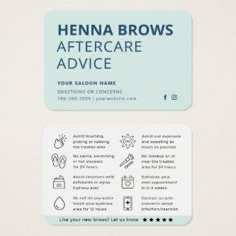 Modern Mint Blue Eyebrow Henna Tint Aftercare Card