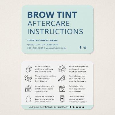 Modern Mint Blue Eyebrow Tint Aftercare Card