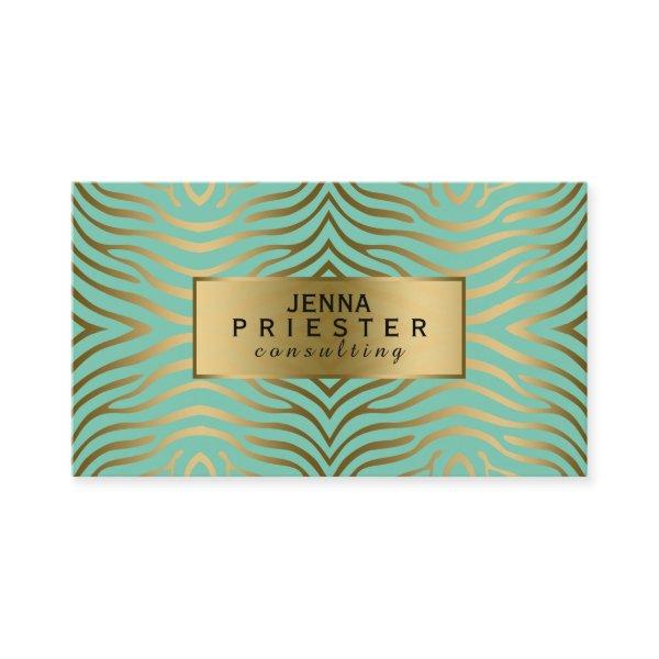 Modern Mint-Green & Gold Zebra Stripes Pattern