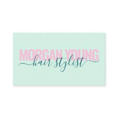 Modern mint green hair stylist script signature