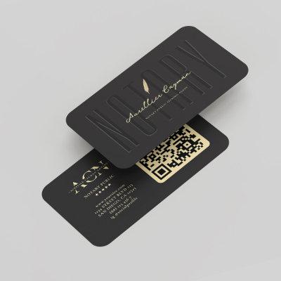 Modern Mobile Notary Black Gold Quill Monogram