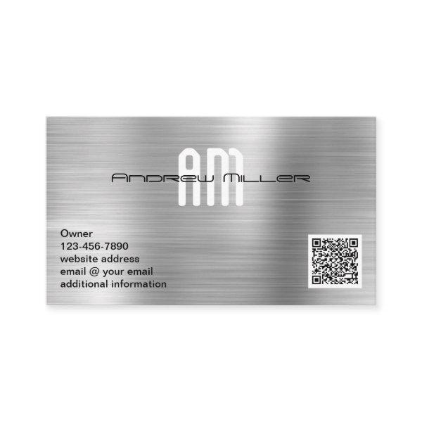 Modern Monogram Add QR Code Faux Brushed Metal