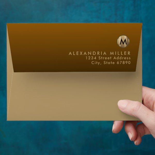 Modern Monogram Amber Gold Return Address Envelope