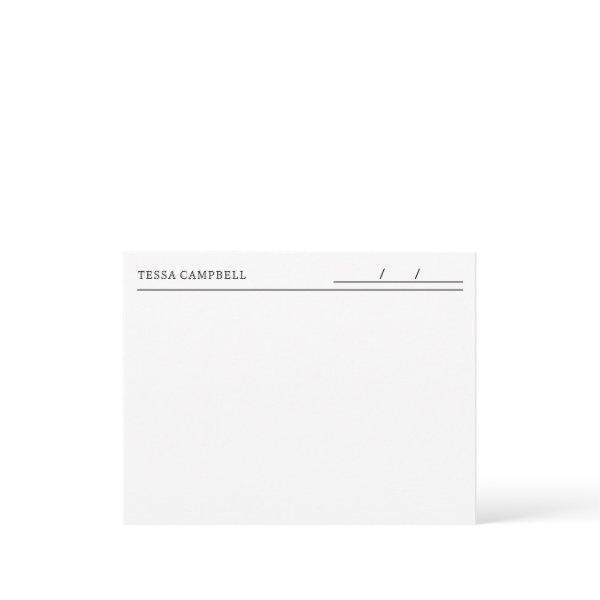Modern Monogram Black and White Name and Date Flat Note Card