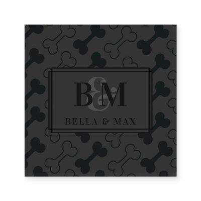 Modern Monogram Black on Black Dog Bone Pattern Square