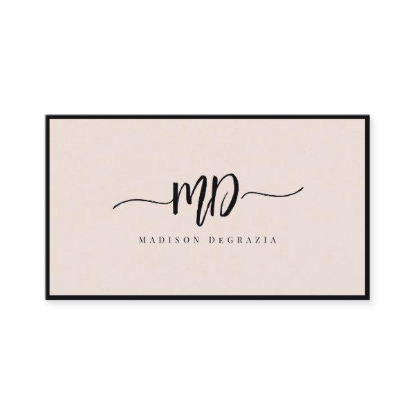 Modern Monogram Brush Script Black Blush Stylish