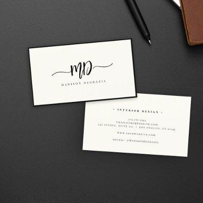 Modern Monogram Brush Script Black Ivory Stylish