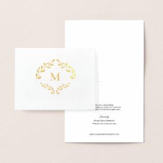 Modern Monogram Business Logo Laurel leaves Luxe  Foil Card