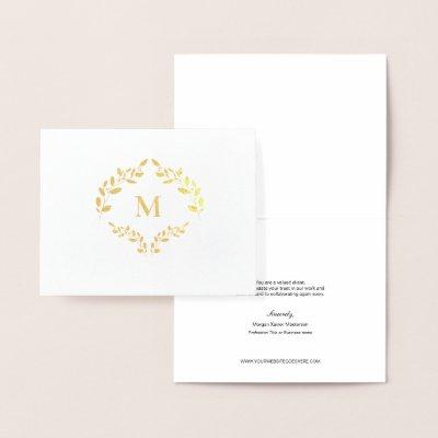 Modern Monogram Business Logo Laurel leaves Luxe  Foil Card