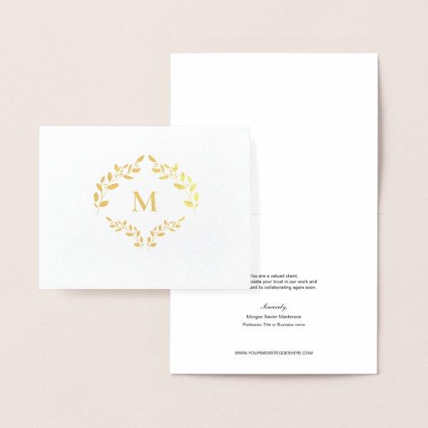 Modern Monogram Business Logo Laurel leaves Luxe  Foil Card