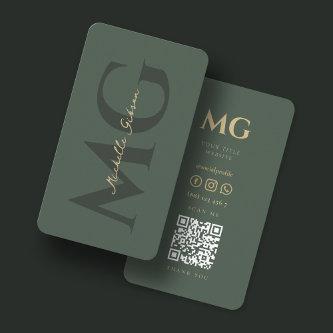 Modern Monogram Dark Green QR code social media