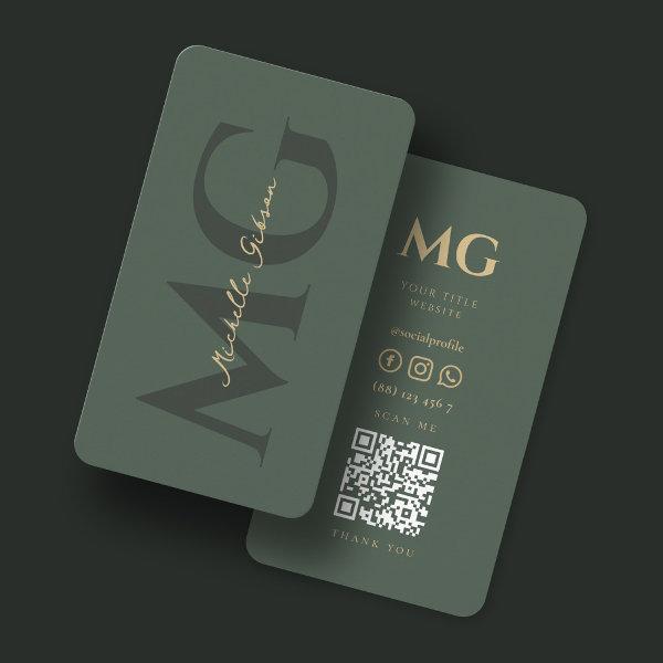 Modern Monogram Dark Green QR code social media