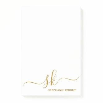 Modern Monogram Gold Script Calligraphy Custom Post-it Notes