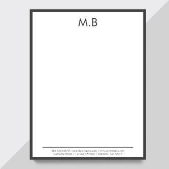 Modern Monogram Gray Border Company Mail  Letterhead