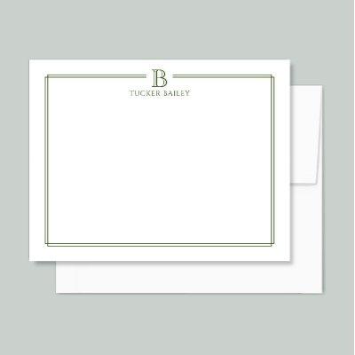 Modern Monogram Initial Thin Border Professional Note Card