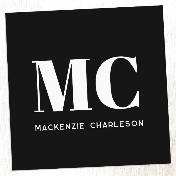 Modern Monogram Initials Name Black Square