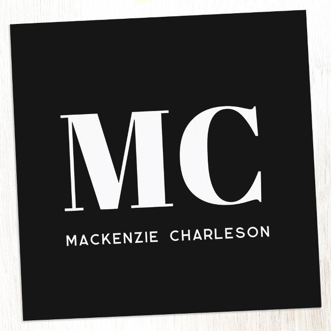 Modern Monogram Initials Name Black Square