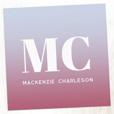 Modern Monogram Initials Name Pink Blue Gradient Square