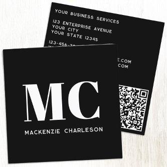 Modern Monogram Initials QR Code Black White Square