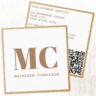 Modern Monogram Initials QR Code Gold Frame Square
