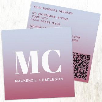 Modern Monogram Initials QR Code Pink Blu Gradient Square