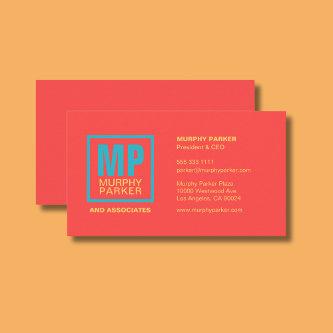 Modern Monogram Logo Coral Red Teal Yellow