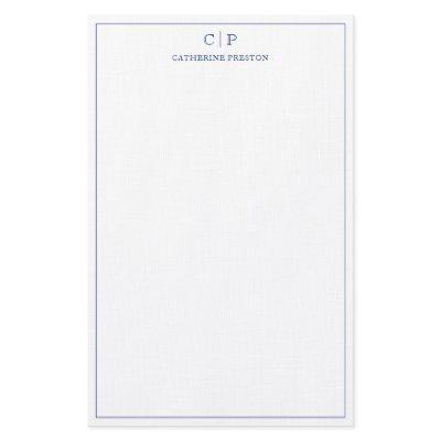 Modern Monogram Navy Blue Personal Stationery