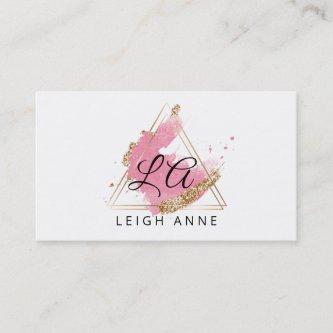Modern Monogram Pink Gold Watercolor Triangle