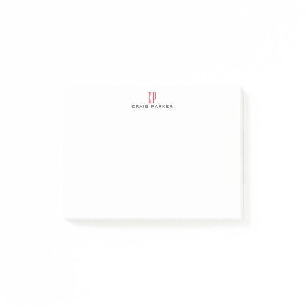 Modern Monogram Professional Plain Minimalist Post-it Notes