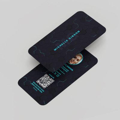 Modern Monogram Professional Tech Dark Neon Blue