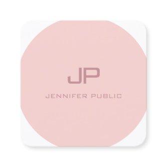Modern Monogram Trendy Template Blush Pink White Square