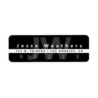 Modern Monogrammed | Black White & Grey Address Label