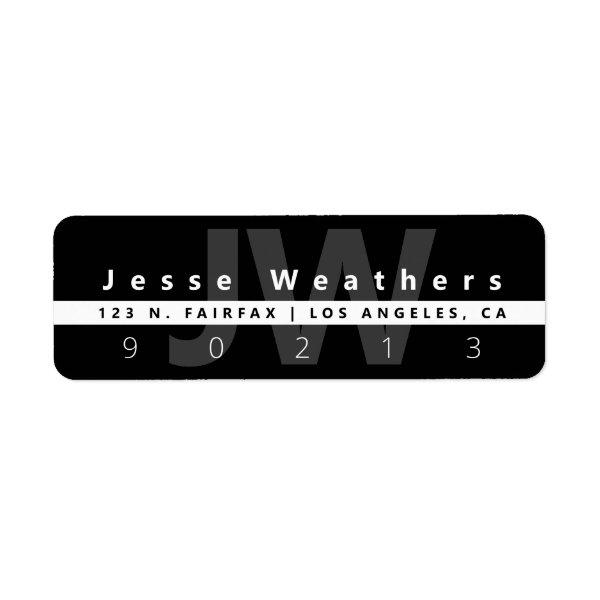 Modern Monogrammed | Black White & Grey Address Label