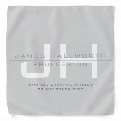 Modern Monogrammed Initials (or other text) Grey Bandana