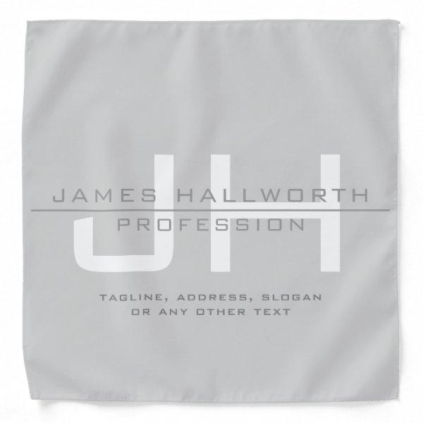 Modern Monogrammed Initials (or other text) Grey Bandana