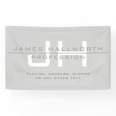 Modern Monogrammed Initials (or other text) Grey Banner