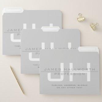 Modern Monogrammed Initials (or other text) Grey File Folder
