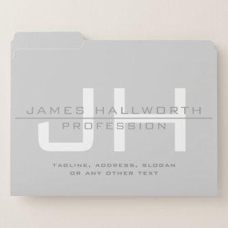 Modern Monogrammed Initials (or other text) Grey File Folder