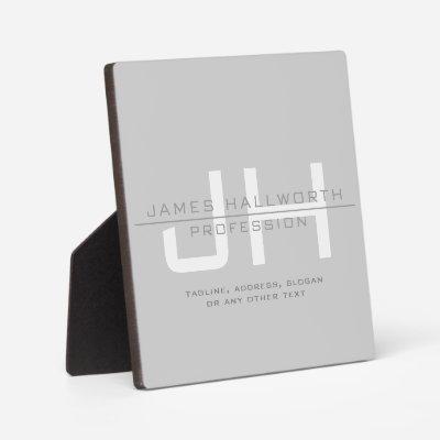 Modern Monogrammed Initials (or other text) Grey Plaque