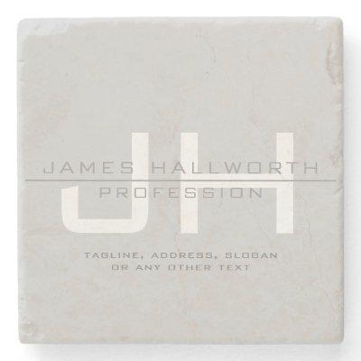 Modern Monogrammed Initials (or other text) Grey Stone Coaster