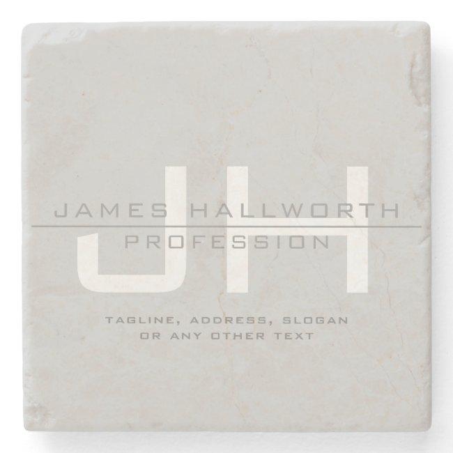 Modern Monogrammed Initials (or other text) Grey Stone Coaster