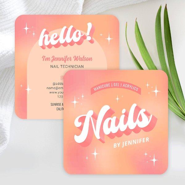 Modern Nail Artist Manicure Groovy Trendy Peach Square