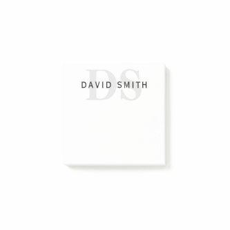 Modern Name & Monogram | Black White & Grey Post-it Notes