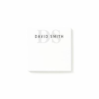 Modern Name & Monogram | Black White & Grey Post-it Notes