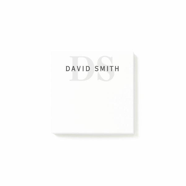 Modern Name & Monogram | Black White & Grey Post-it Notes