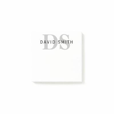 Modern Name & Monogram | Black White & Grey Post-it Notes