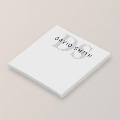 Modern Name & Monogram | Editable Gray & Black Post-it Notes