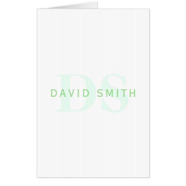 Modern Name & Monogram | Green & White Card